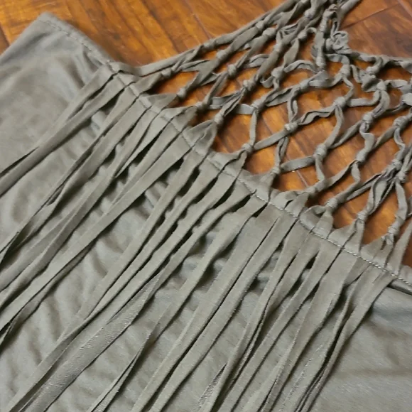 Olive Green Halter Fringe Top - Picture 6 of 8